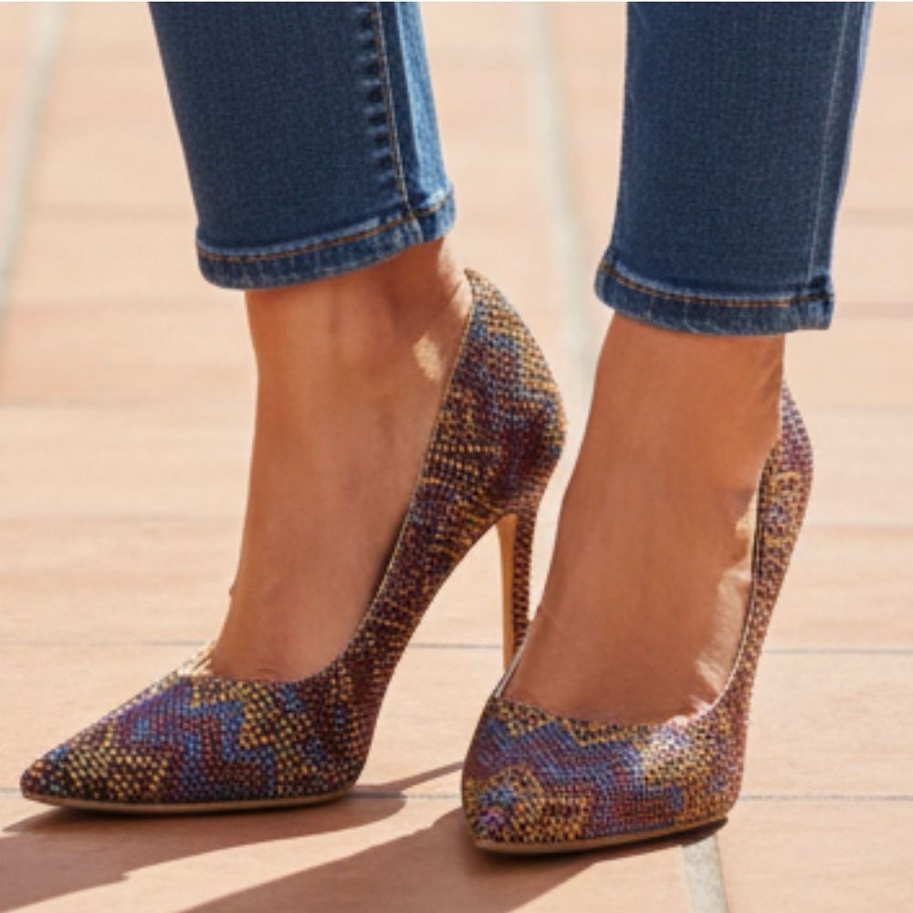 🔴 Shoe Republic LA Multicolor Woven Pointed-Toe Stiletto Pumps